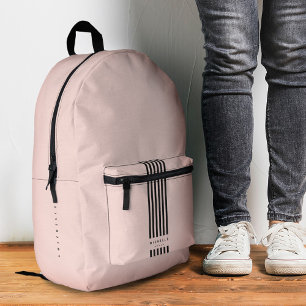 Stijlvolle zwarte strepen perzik roze monogram bedrukte rugzak