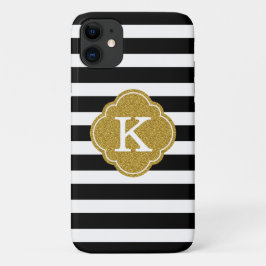Stijlvolle zwarte stripes Gold Monogram Case-Mate iPhone Case