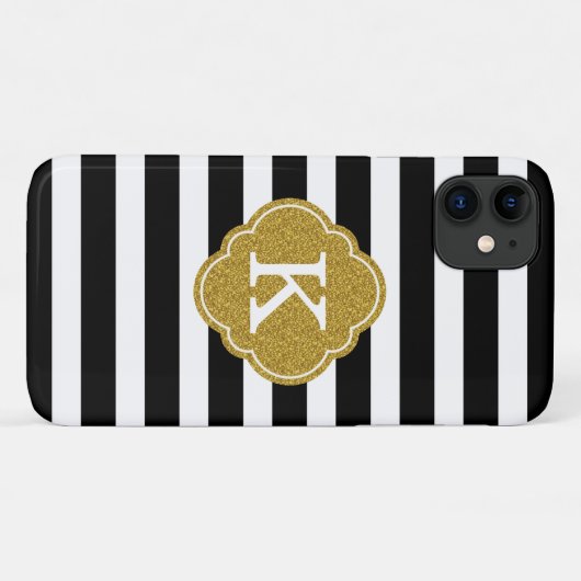 Stijlvolle zwarte stripes Gold Monogram Case-Mate iPhone Case (Achterkant (horizontaal))