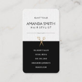 Stijlvolle zwarte subtiel met goudzalonschaar visitekaartje (Voorkant)