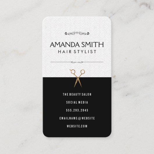 Stijlvolle zwarte subtiel met goudzalonschaar visitekaartje (Voorkant)
