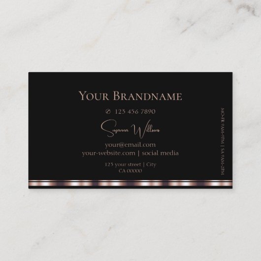 Stijlvolle zwarte tinten en gouden Roos met Logo Visitekaartje (Achterkant)