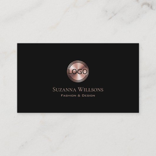 Stijlvolle zwarte tinten en gouden Roos met Logo Visitekaartje (Voorkant)