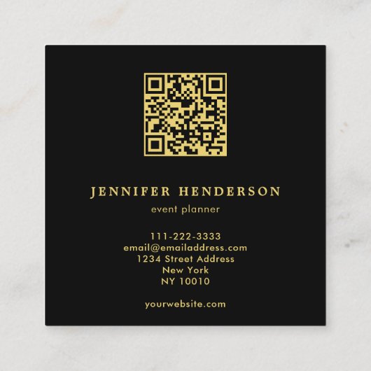 Stijlvolle zwarte turquoise goud QR code professio Vierkante Visitekaartje (Achterkant)