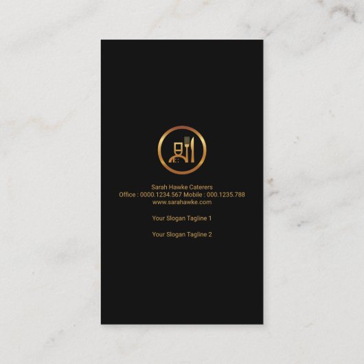 Stijlvolle zwarte Tuxedo Gold Boutonniere Catering Visitekaartje (Achterkant)