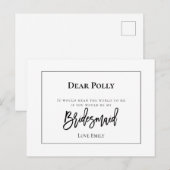 Stijlvolle zwarte typografie / bruidsmeisje Aanvra Briefkaart (Voorkant / Achterkant)