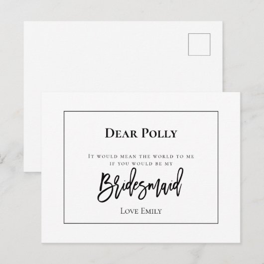 Stijlvolle zwarte typografie / bruidsmeisje Aanvra Briefkaart (Voorkant / Achterkant)