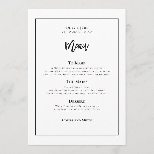 Stijlvolle zwarte typografie en Lijst Menu (Voorkant)