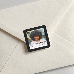 Stijlvolle Zwarte Vierkante Foto Rouwkaart Sticker