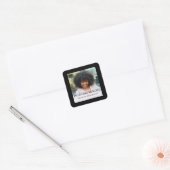 Stijlvolle Zwarte Vierkante Foto Rouwkaart Sticker (Envelop)