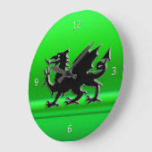 Stijlvolle zwarte welsh draak, groen metalen effec grote klok (Hoek)