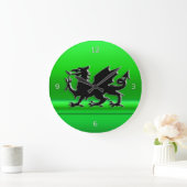 Stijlvolle zwarte welsh draak, groen metalen effec grote klok (Huis)