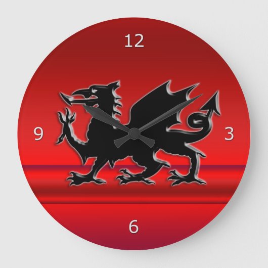 Stijlvolle zwarte welsh draak over rood metallisch grote klok (Voorkant)
