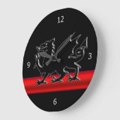 Stijlvolle zwarte welsh draak, rood metaaleffect grote klok (Hoek)