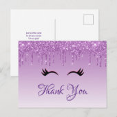Stijlvolle zwarte wimpers & paarse glitter dank je briefkaart (Voorkant / Achterkant)