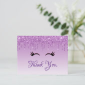 Stijlvolle zwarte wimpers & paarse glitters Bedank Briefkaart (Staand voorkant)