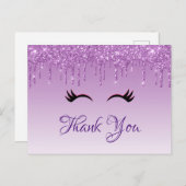 Stijlvolle zwarte wimpers & paarse glitters Bedank Briefkaart (Voorkant / Achterkant)