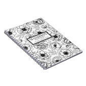 Stijlvolle Zwarte Witte Bloemige Gepersonaliseerde Notitieboek (Rechterzijde)