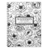 Stijlvolle Zwarte Witte Bloemrijke Gepersonaliseer Notitieboek (Voorkant)