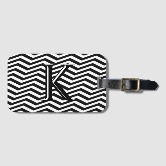 Stijlvolle Zwarte Witte Chevron Streep Monogram Aa Bagagelabel (Voorkant (horizontaal))