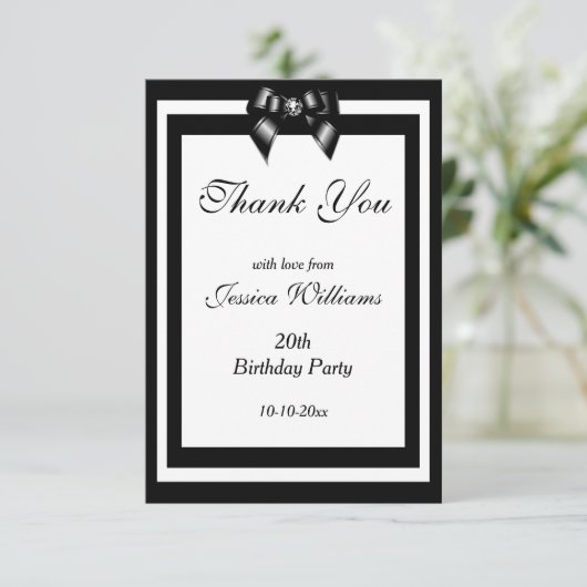 Stijlvolle zwarte & witte feestdag bedankkaart (Staand voorkant)