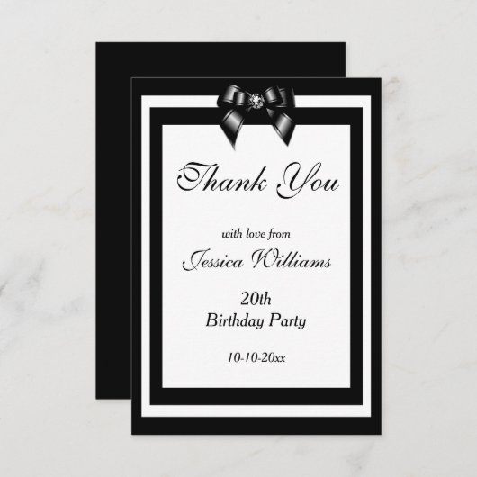 Stijlvolle zwarte & witte feestdag bedankkaart (Voorkant / Achterkant)