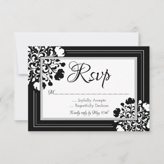 Stijlvolle zwarte & witte Floral RSVP-kaart RSVP Kaartje (Voorkant)