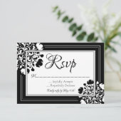 Stijlvolle zwarte & witte Floral RSVP-kaart RSVP Kaartje (Staand voorkant)