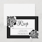 Stijlvolle zwarte & witte Floral RSVP-kaart RSVP Kaartje (Voorkant / Achterkant)