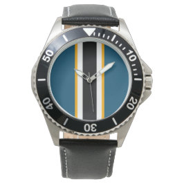 Stijlvolle zwarte witte gele Blauwgroen randstrepe Horloge