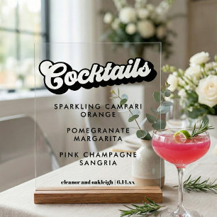Stijlvolle Zwarte Witte Groovy Trouwcocktails Held Acryl Bord