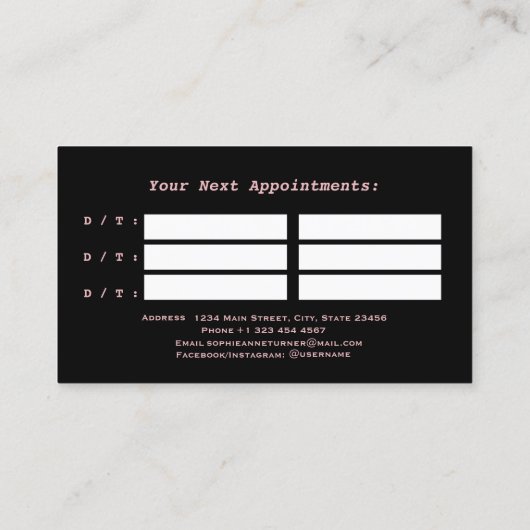 Stijlvolle zwarte witte marmeren roze gouden afspr afsprakenkaartje (Achterkant)