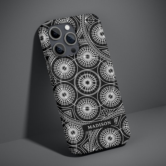 Stijlvolle zwarte witte moderne Mandala Patroonnaa Case-Mate iPhone Case