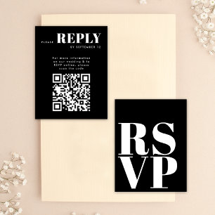 Stijlvolle Zwarte Witte RSVP Kaarten voor Huwelijk Kaartje