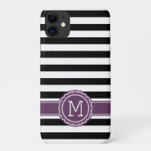 Stijlvolle zwarte witte strepen Paarse monogram Case-Mate iPhone Case (Achterkant)