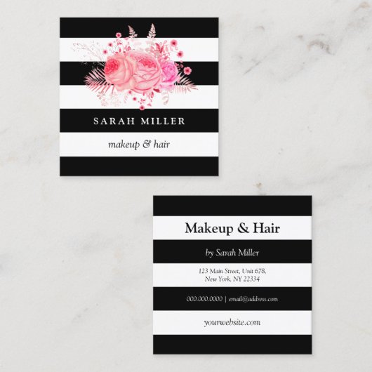 Stijlvolle zwarte witte strepen voor make-up en ha vierkante visitekaartje (Voorkant / Achterkant)