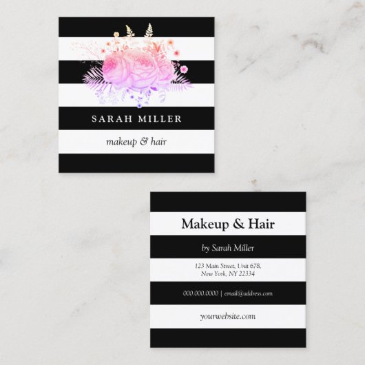 Stijlvolle zwarte witte strepen voor make-up en ha vierkante visitekaartje (Voorkant / Achterkant)
