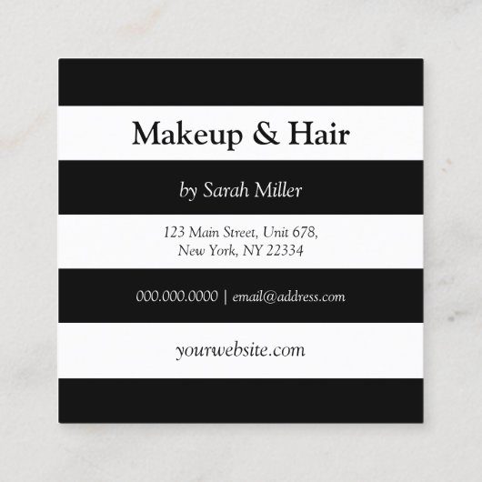 Stijlvolle zwarte witte strepen voor make-up en ha vierkante visitekaartje (Achterkant)