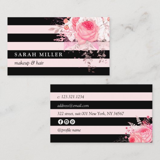 Stijlvolle zwarte witte strepen voor make-up en ha visitekaartje (Voorkant / Achterkant)