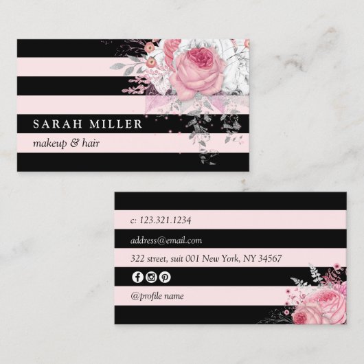 Stijlvolle zwarte witte strepen voor make-up en ha visitekaartje (Voorkant / Achterkant)