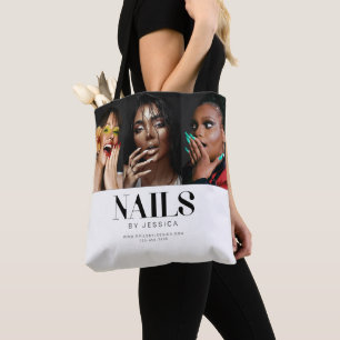 Stijlvolle Zwarte Witte Typografie 3 Foto Nagelstu Tote Bag