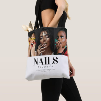 Stijlvolle Zwarte Witte Typografie 3 Foto Nagelstu Tote Bag