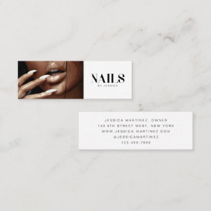 Stijlvolle Zwarte Witte Typografie Foto Nagelstudi Mini Visitekaartje