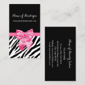 Stijlvolle zwarte zebra print Girly Hot Pink Ribbo Visitekaartje (Voorkant / Achterkant)