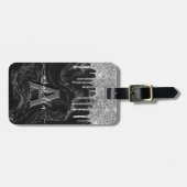 Stijlvolle zwarte zilver Glitter Monogram Bagagelabel (Voorkant horizontaal)