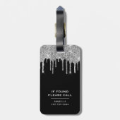 Stijlvolle zwarte zilver Glitter Monogram Bagagelabel (Achterkant verticaal)