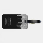 Stijlvolle zwarte zilver Glitter Monogram Bagagelabel (Achterkant horizontaal)