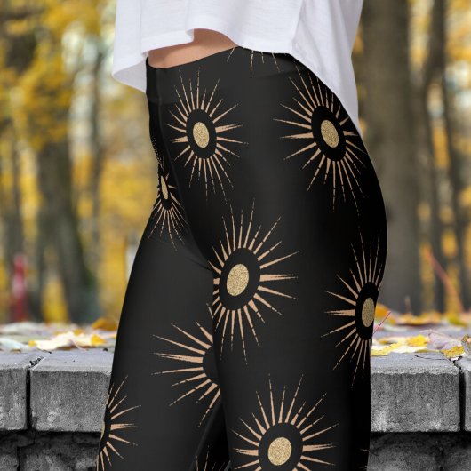 Stijlvolle zwarte zon burst patroon leggings