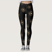 Stijlvolle zwarte zon burst patroon leggings (Voorkant)