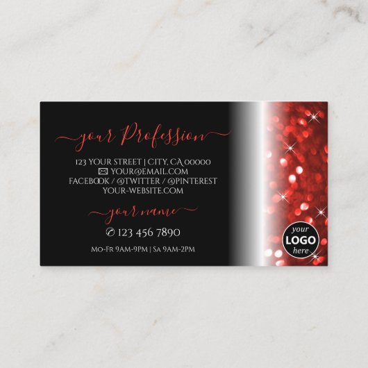 Stijlvolle zwarte zwarte sparkle Glitter met moder Visitekaartje (Achterkant)